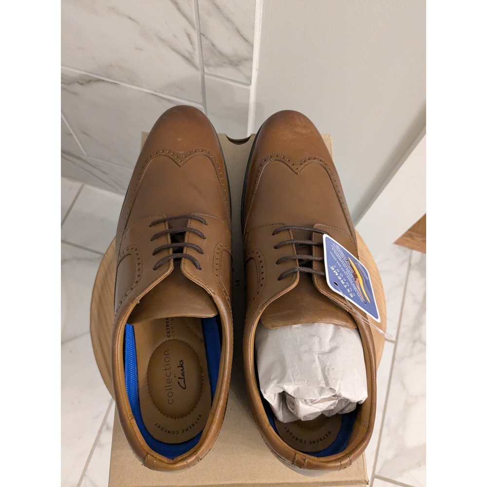 Clarks Whiddon Wing Mens Dark Tan Leather Wingtip Oxford Dress Shoes -‎ Size 14M - Picture 5 of 6